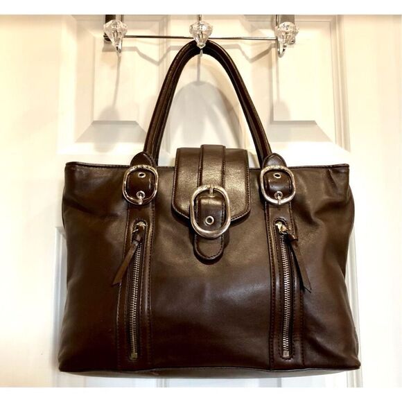 DKNY - Chocolate Brown Smooth Leather Buckle Satchel. Great Preowned Condition - Picture 13 of 15